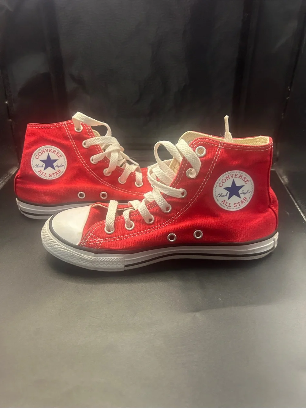 Converse Red High Top Canvas Sneakers with White Accents